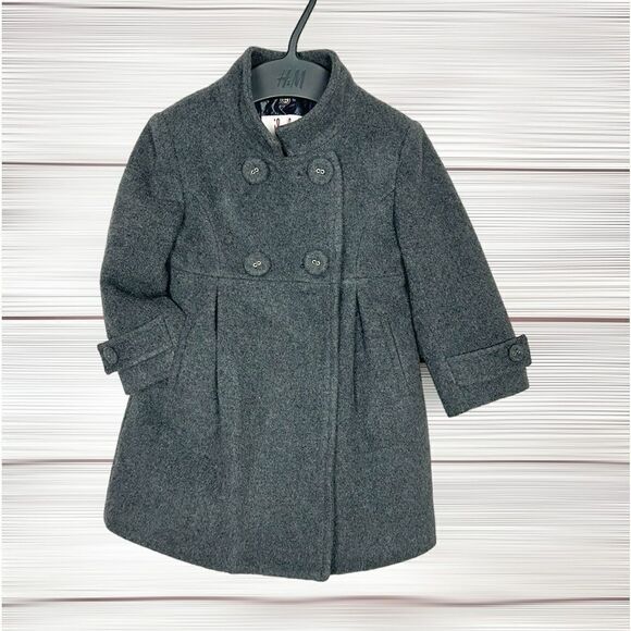 IL GUFO Girl’s Wool Blend Gray Pea Coat Wool Blend with Windproof Lining 2 years - Picture 1 of 15